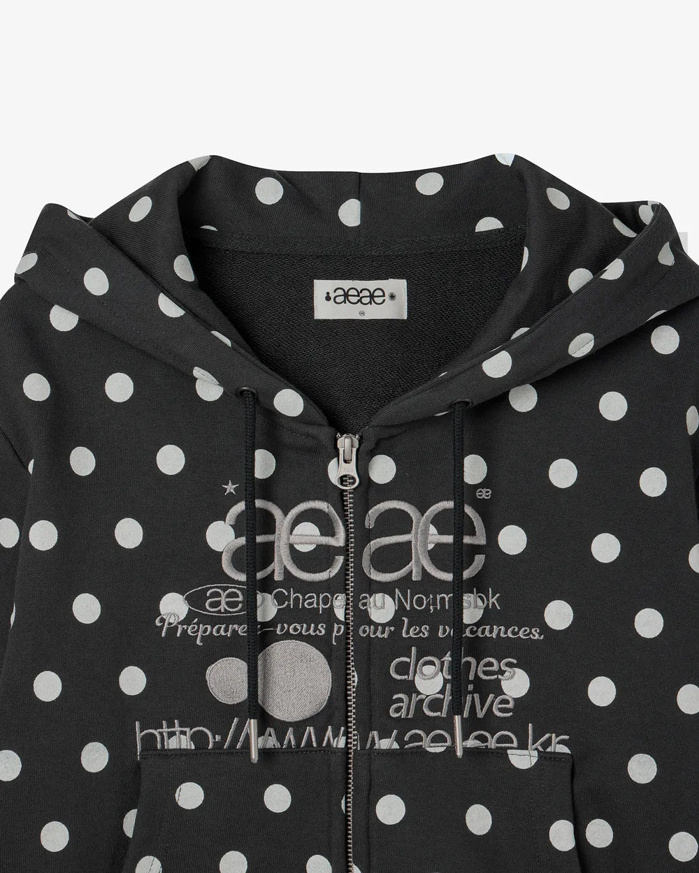 AEAE WEB LOGO CROP HOOD ZIP UP (DOT CHARCOAL)