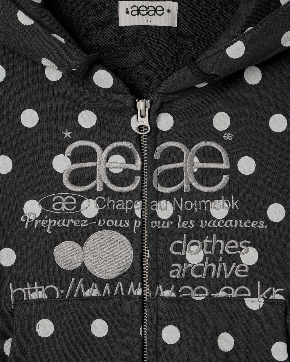 AEAE WEB LOGO CROP HOOD ZIP UP (DOT CHARCOAL)