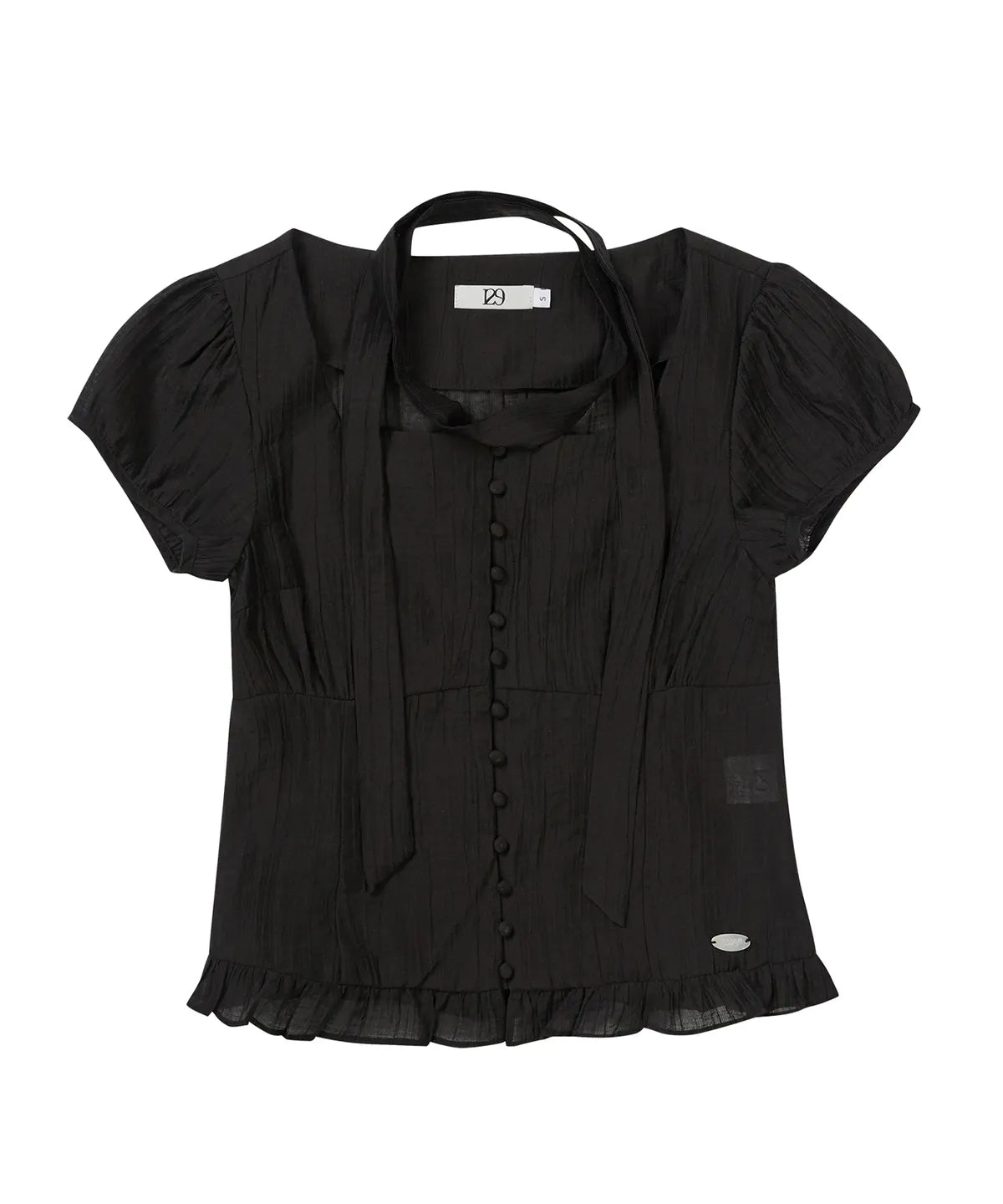 【𝘱𝘳𝘦-𝘰𝘳𝘥𝘦𝘳】ILLIGO Ribbon Tie Square Neck Blouse (BLACK)