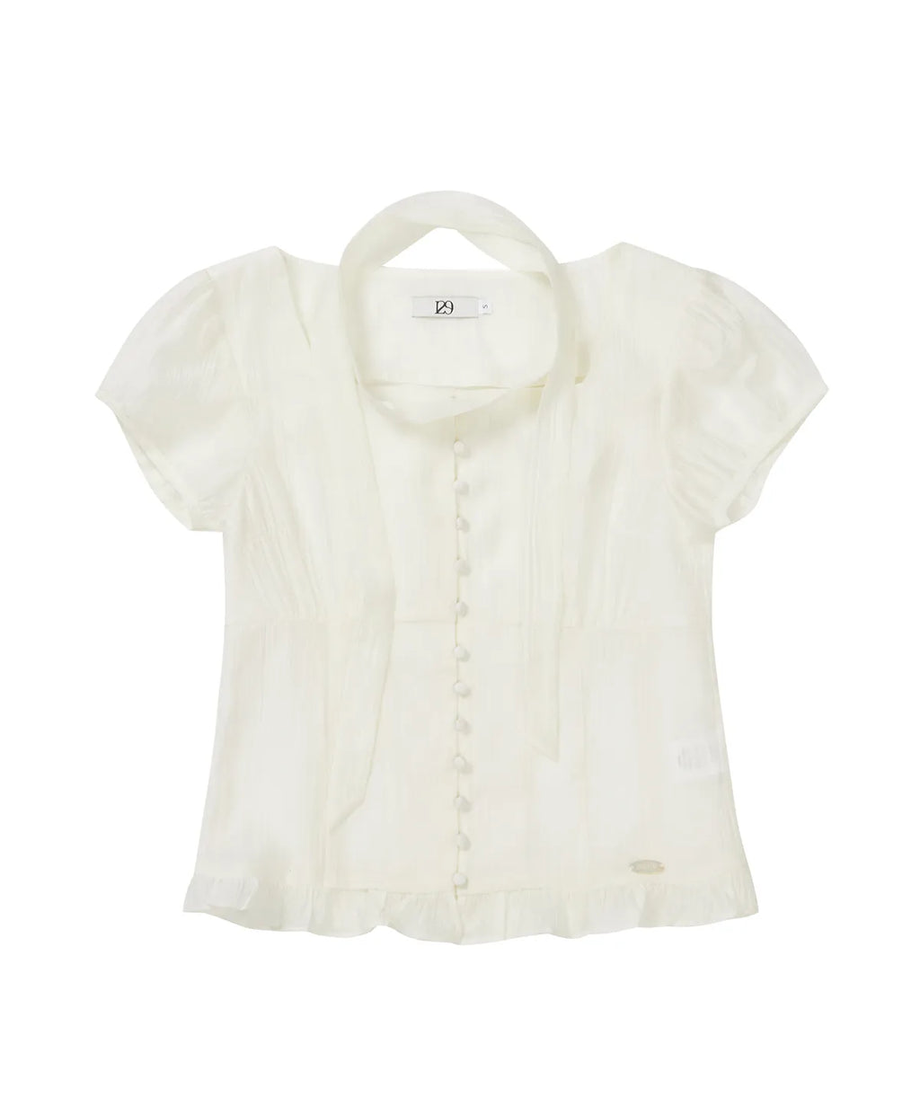 【𝘱𝘳𝘦-𝘰𝘳𝘥𝘦𝘳】ILLIGO Ribbon Tie Square Neck Blouse (CREAM)