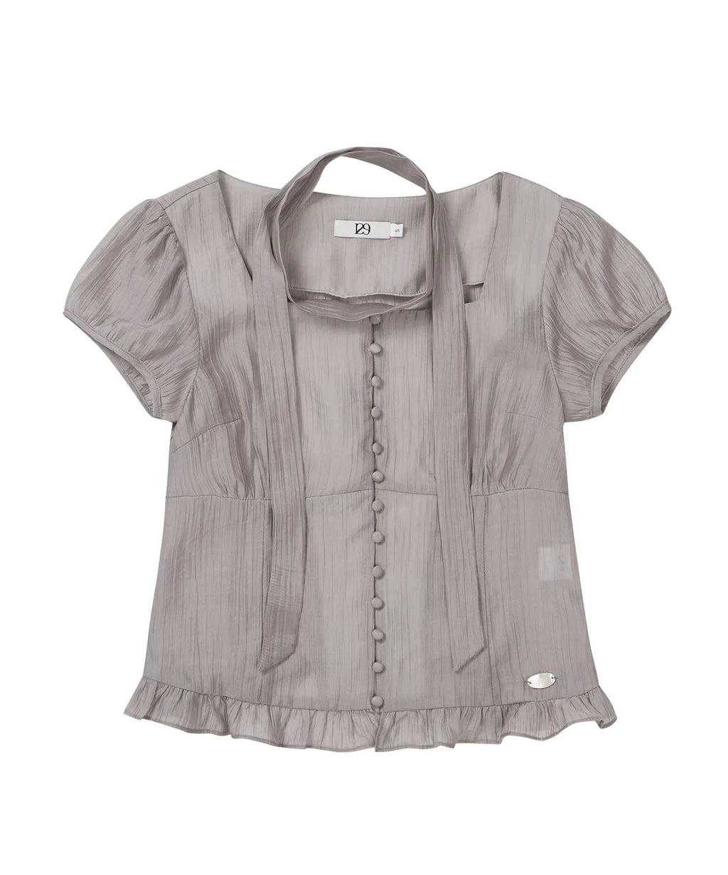 【𝘱𝘳𝘦-𝘰𝘳𝘥𝘦𝘳】ILLIGO Ribbon Tie Square Neck Blouse (GREY)
