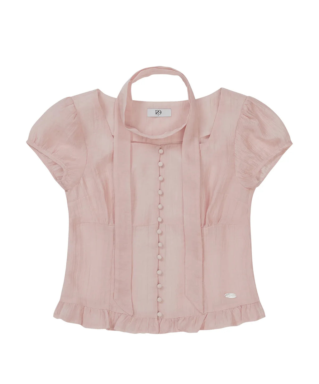 【𝘱𝘳𝘦-𝘰𝘳𝘥𝘦𝘳】ILLIGO Ribbon Tie Square Neck Blouse (PINK)