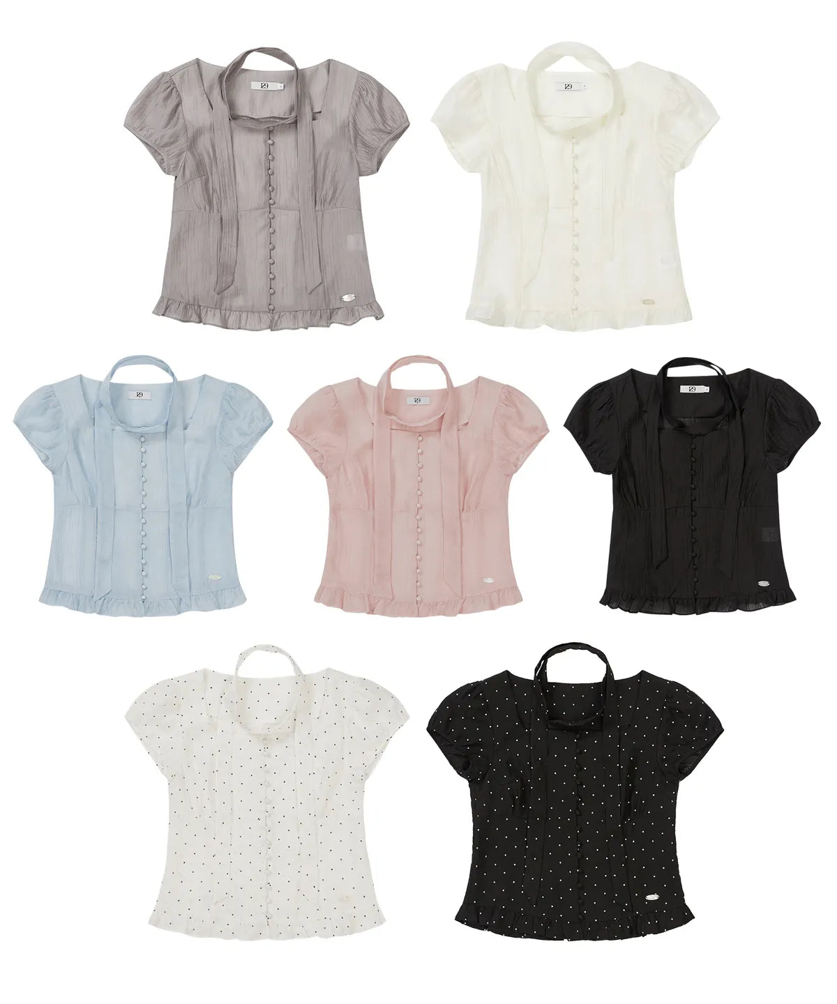 【𝘱𝘳𝘦-𝘰𝘳𝘥𝘦𝘳】ILLIGO Ribbon Tie Square Neck Blouse (GREY)