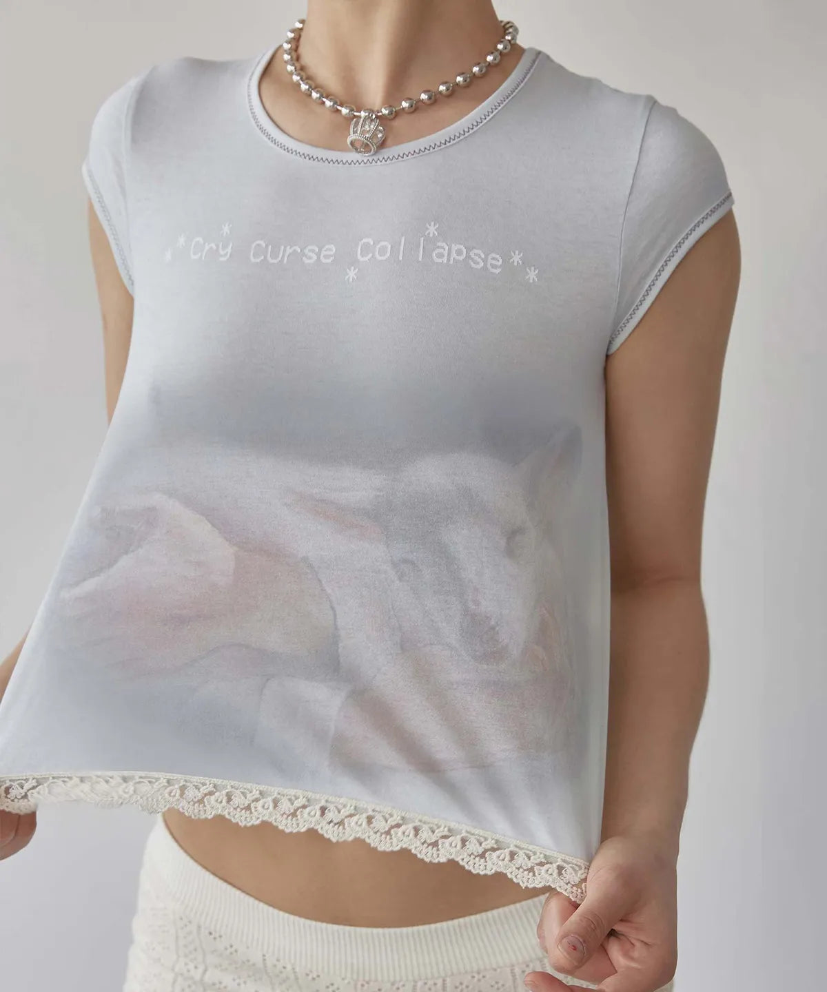 【𝘱𝘳𝘦-𝘰𝘳𝘥𝘦𝘳】SCULPTOR Lace Crop Baby Tee Mystic Blue