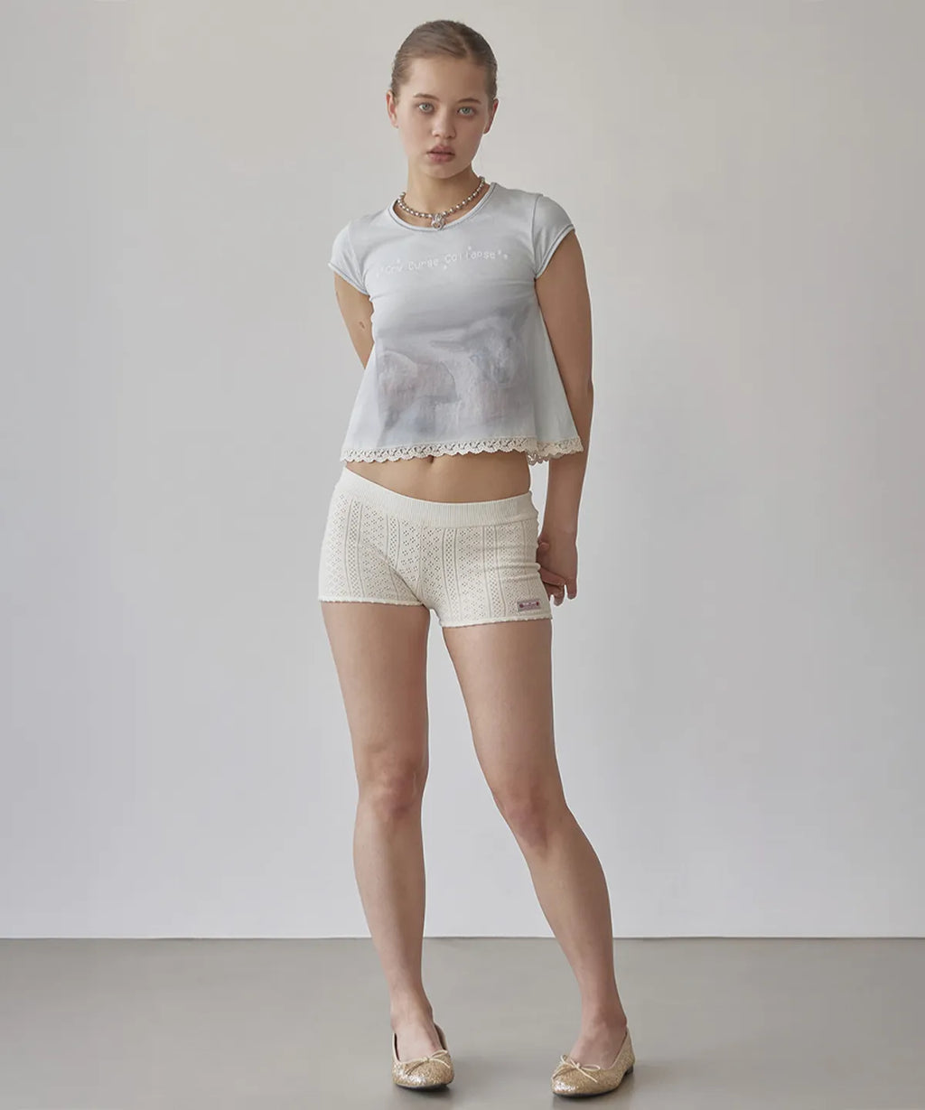 【𝘱𝘳𝘦-𝘰𝘳𝘥𝘦𝘳】SCULPTOR Lace Crop Baby Tee Mystic Blue