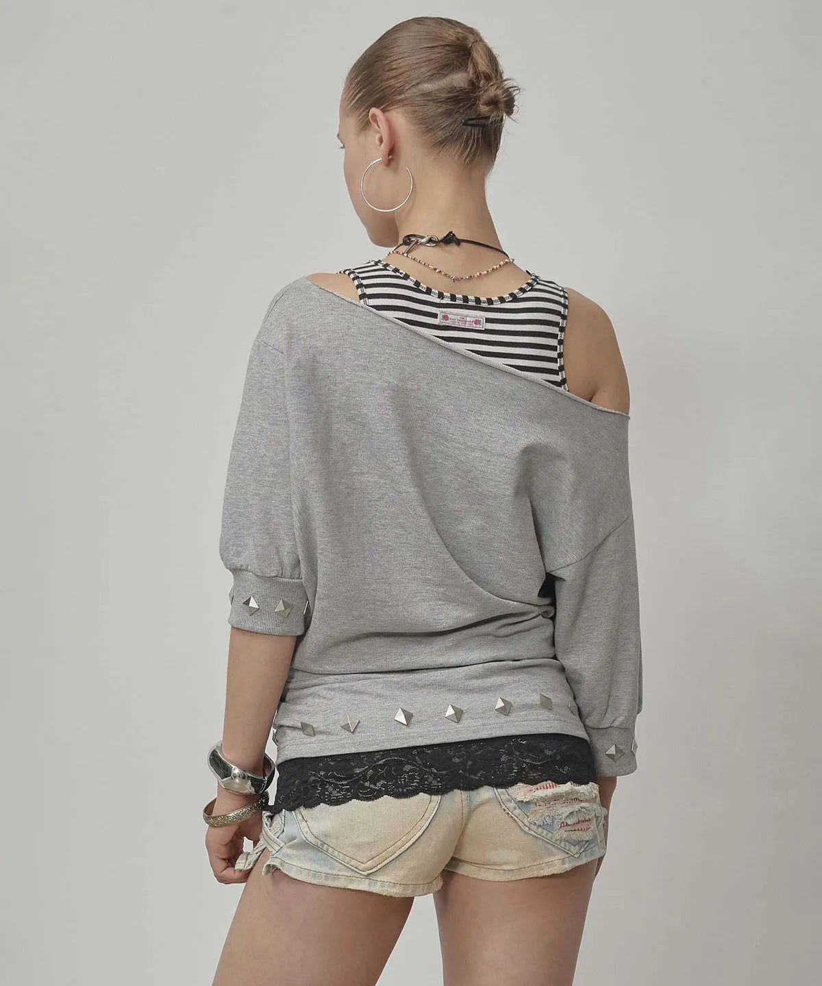 【𝘱𝘳𝘦-𝘰𝘳𝘥𝘦𝘳】SCULPTOR Stud Half Sleeve Sweatshirt Melange Gray