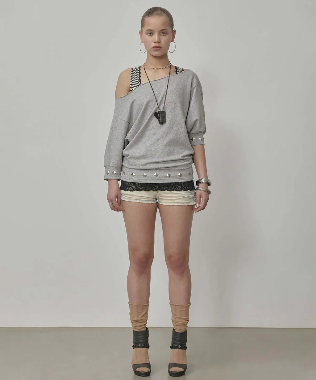【𝘱𝘳𝘦-𝘰𝘳𝘥𝘦𝘳】SCULPTOR Stud Half Sleeve Sweatshirt Melange Gray