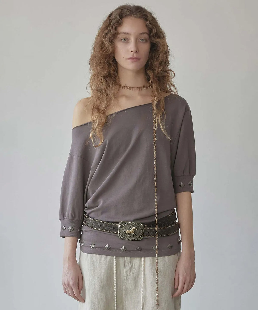 【𝘱𝘳𝘦-𝘰𝘳𝘥𝘦𝘳】SCULPTOR Stud Half Sleeve Sweatshirt Brown