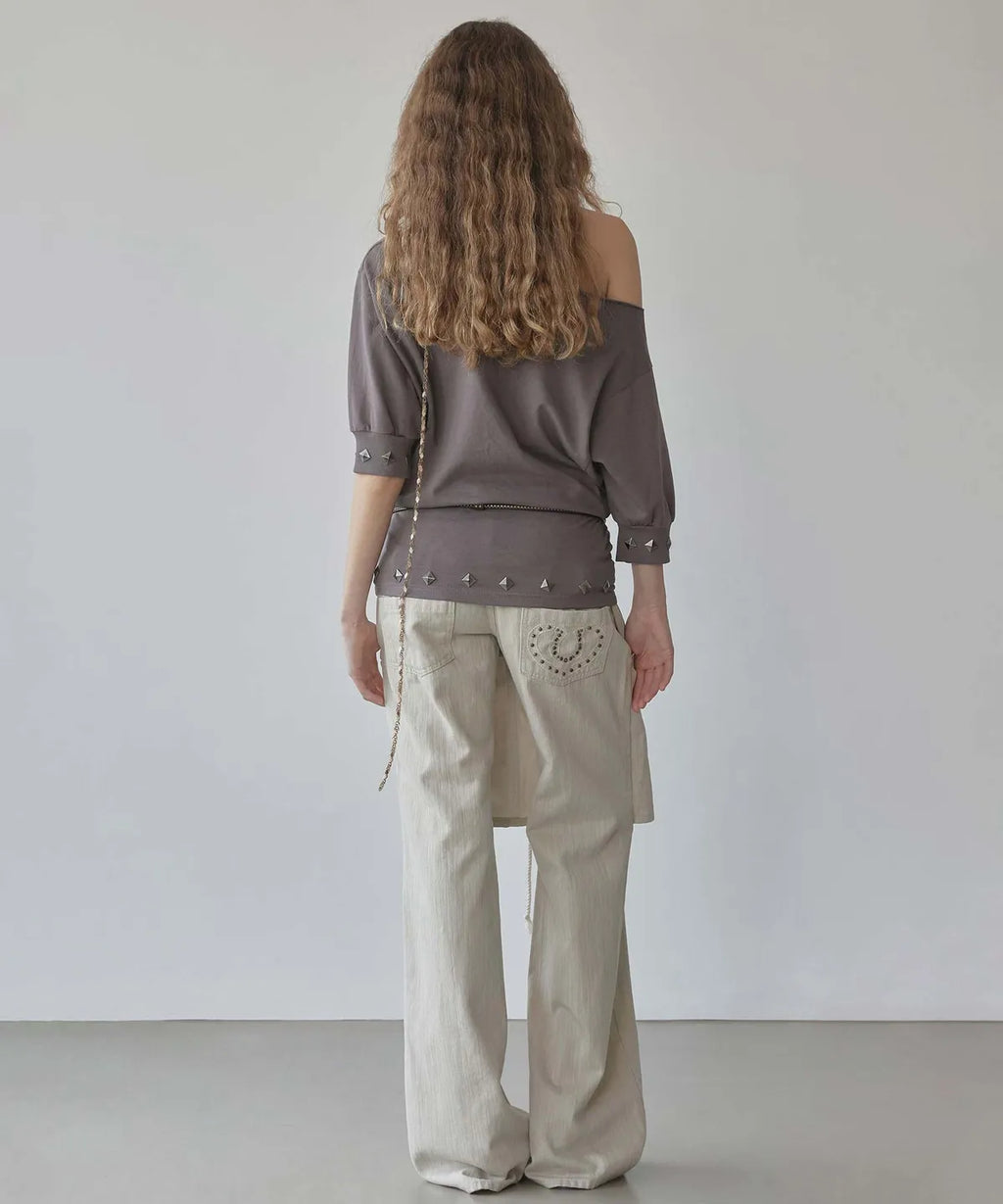 【𝘱𝘳𝘦-𝘰𝘳𝘥𝘦𝘳】SCULPTOR Stud Half Sleeve Sweatshirt Brown