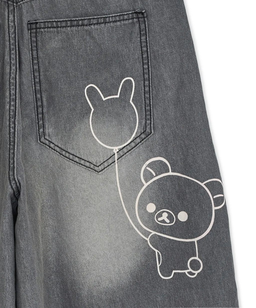 HUGYOURSKIN KORILAKKUMA WASHED JEANS (CHARCOAL)