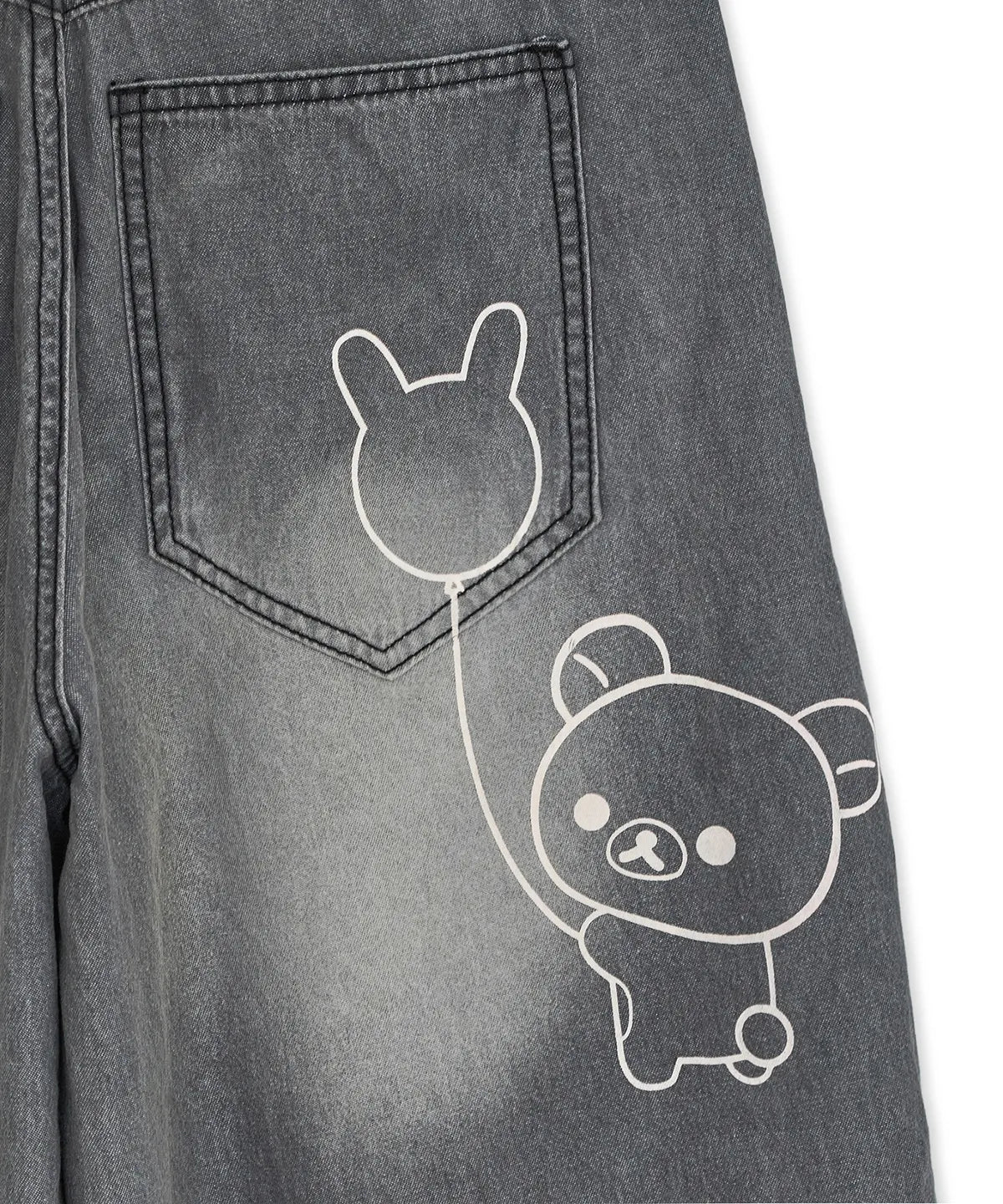 HUGYOURSKIN KORILAKKUMA WASHED JEANS (CHARCOAL)