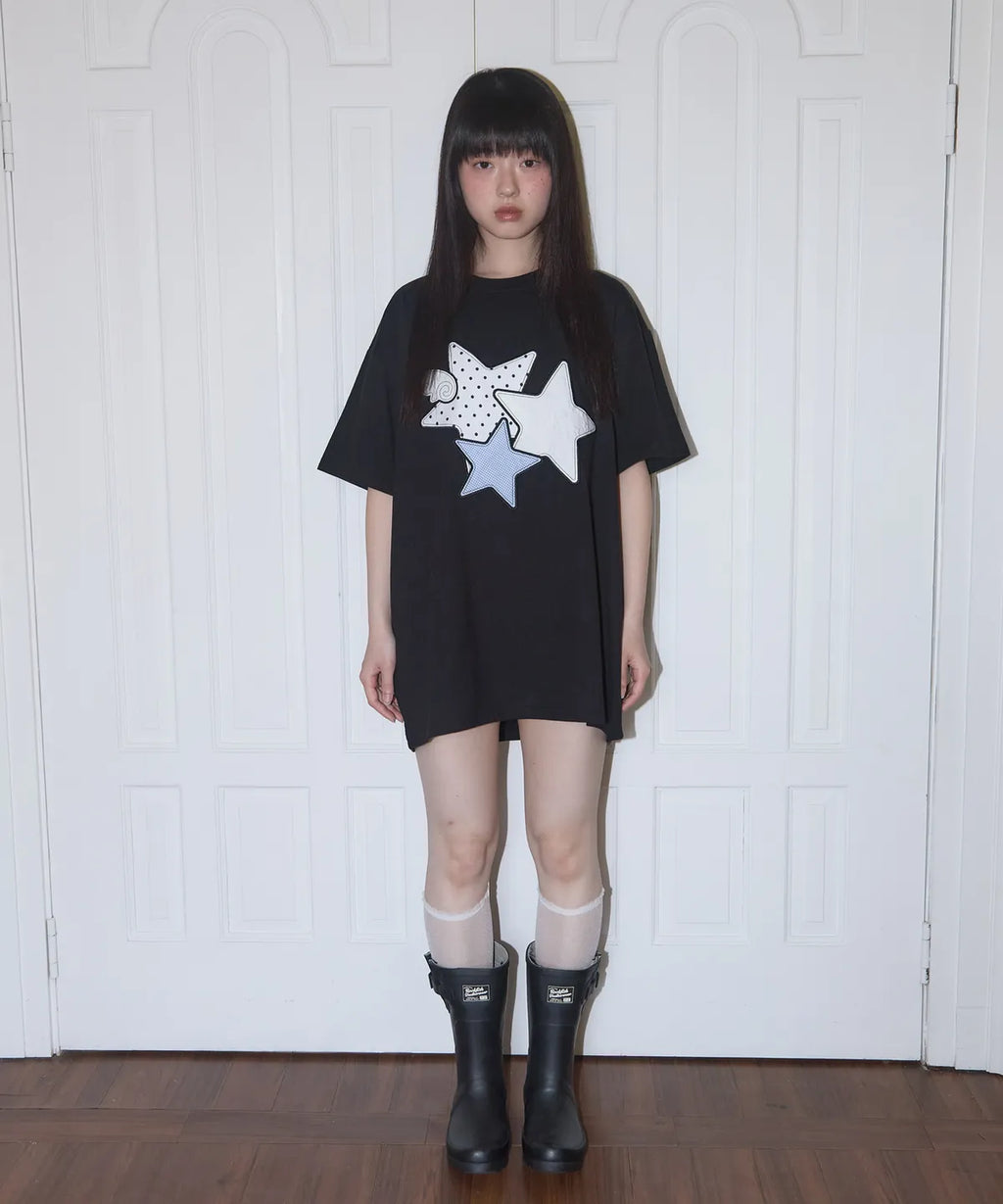 【𝘱𝘳𝘦-𝘰𝘳𝘥𝘦𝘳】FANCY CLUB MIX STAR ANGEL PATCH TEE (BLACK)