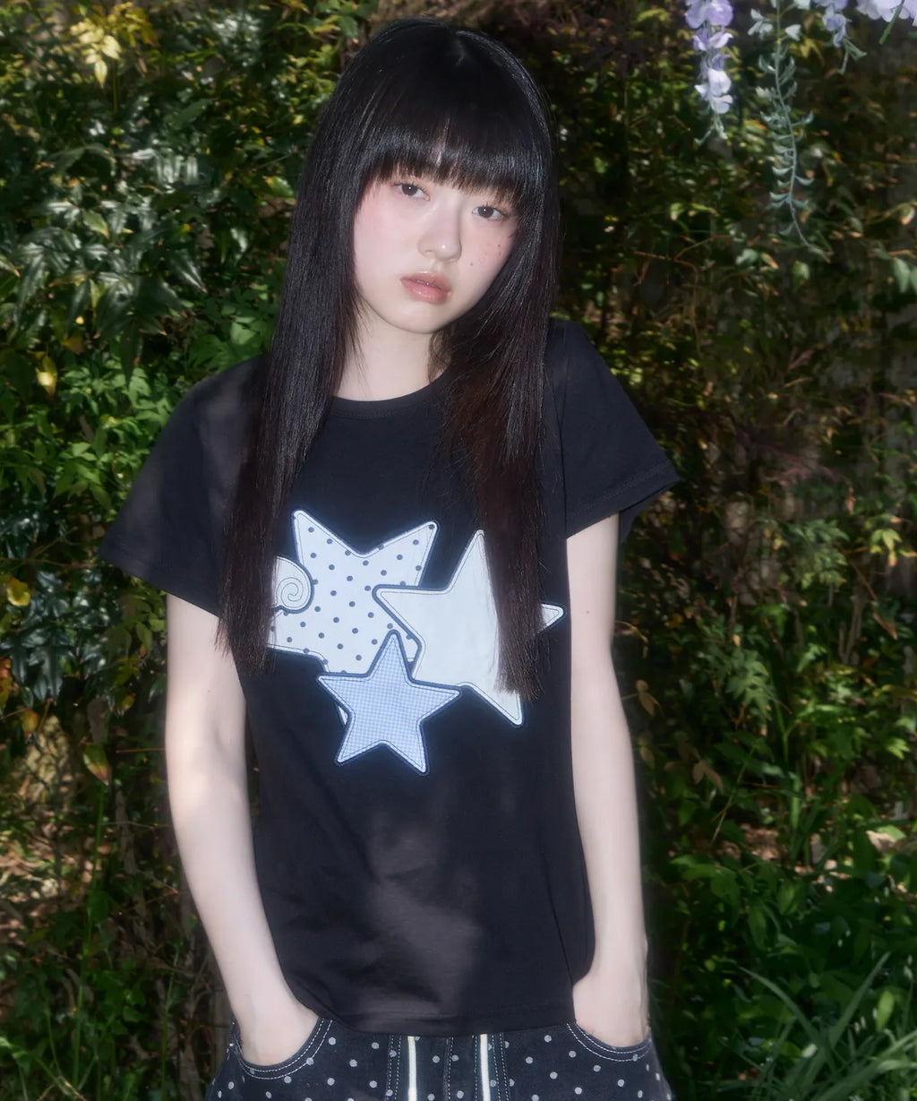 【𝘱𝘳𝘦-𝘰𝘳𝘥𝘦𝘳】FANCY CLUB MIX STAR ANGEL PATCH TEE (BLACK)