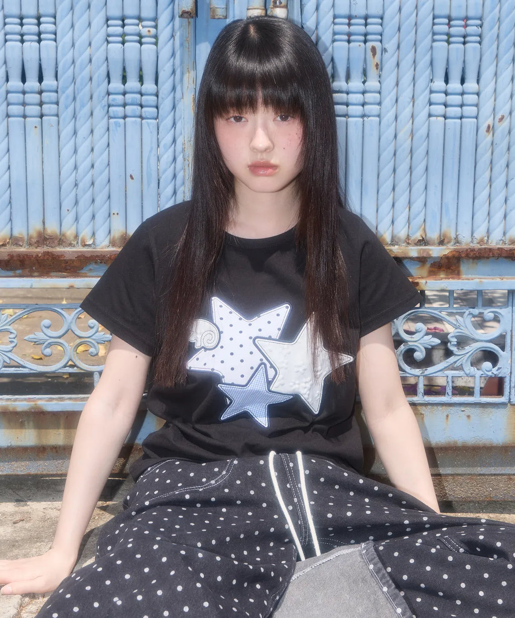 【𝘱𝘳𝘦-𝘰𝘳𝘥𝘦𝘳】FANCY CLUB MIX STAR ANGEL PATCH TEE (BLACK)