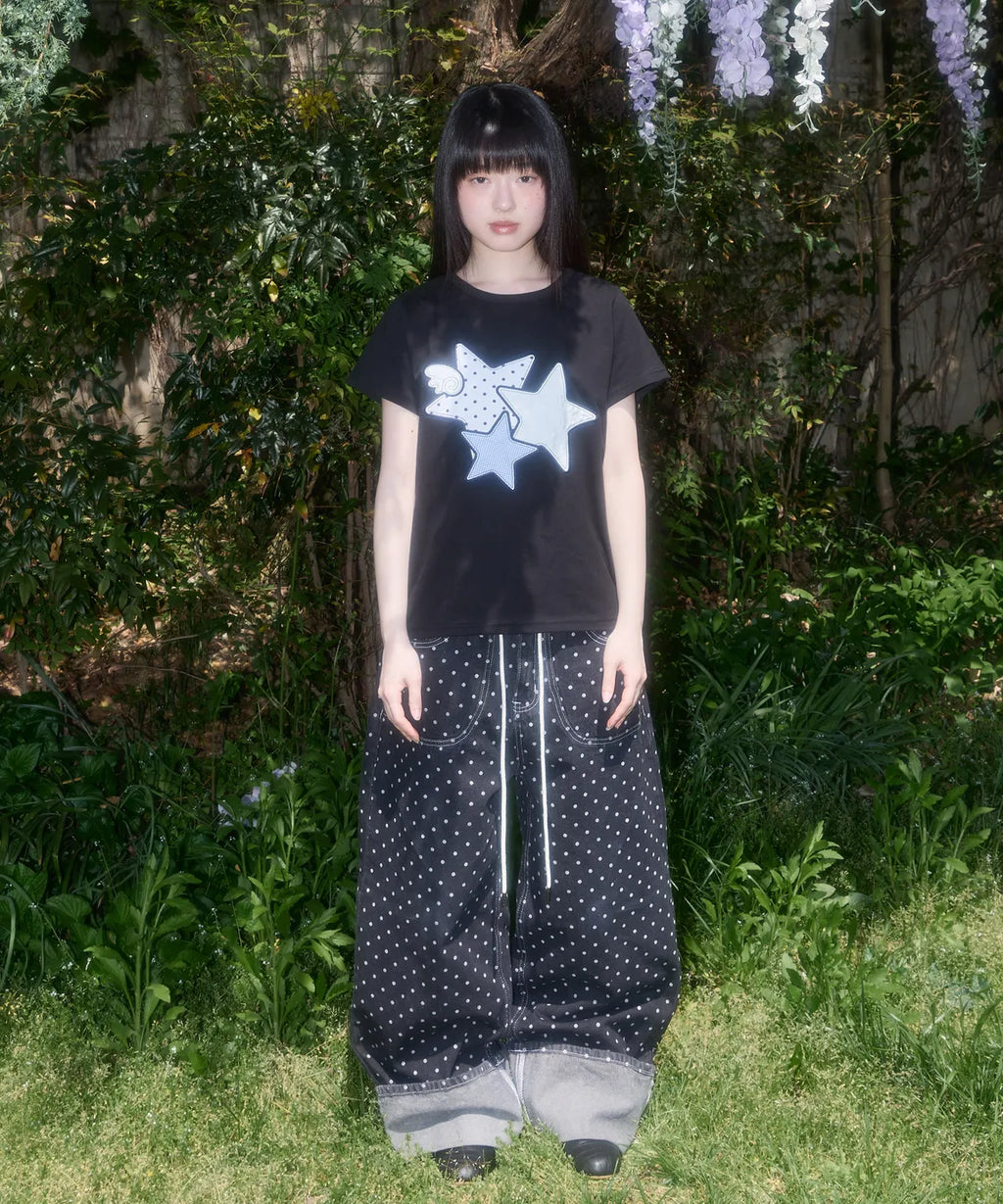【𝘱𝘳𝘦-𝘰𝘳𝘥𝘦𝘳】FANCY CLUB MIX STAR ANGEL PATCH TEE (BLACK)