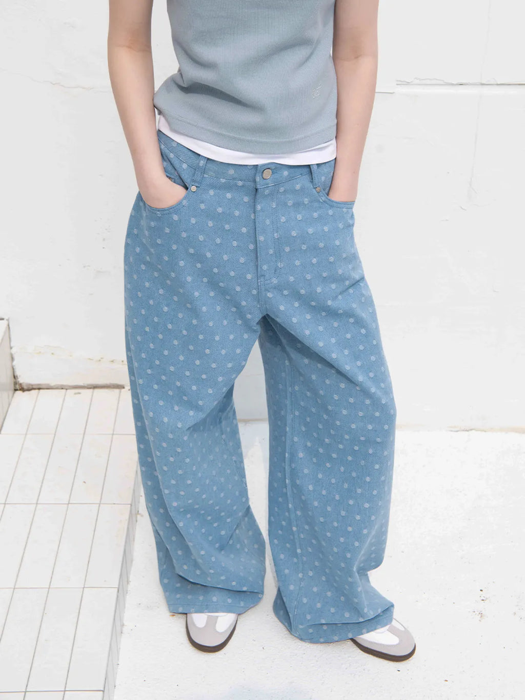 【𝘱𝘳𝘦-𝘰𝘳𝘥𝘦𝘳】OAFISH Wide dot denim pants(light blue)