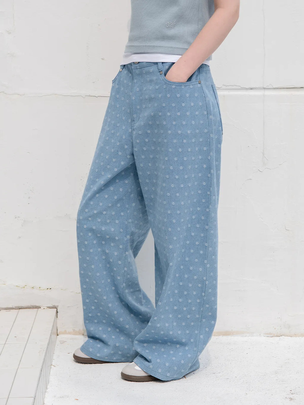 【𝘱𝘳𝘦-𝘰𝘳𝘥𝘦𝘳】OAFISH Wide dot denim pants(light blue)