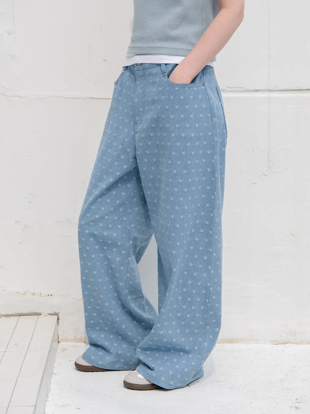 【𝘱𝘳𝘦-𝘰𝘳𝘥𝘦𝘳】OAFISH Wide dot denim pants(light blue)