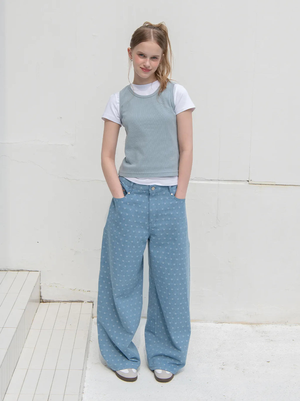 【𝘱𝘳𝘦-𝘰𝘳𝘥𝘦𝘳】OAFISH Wide dot denim pants(light blue)