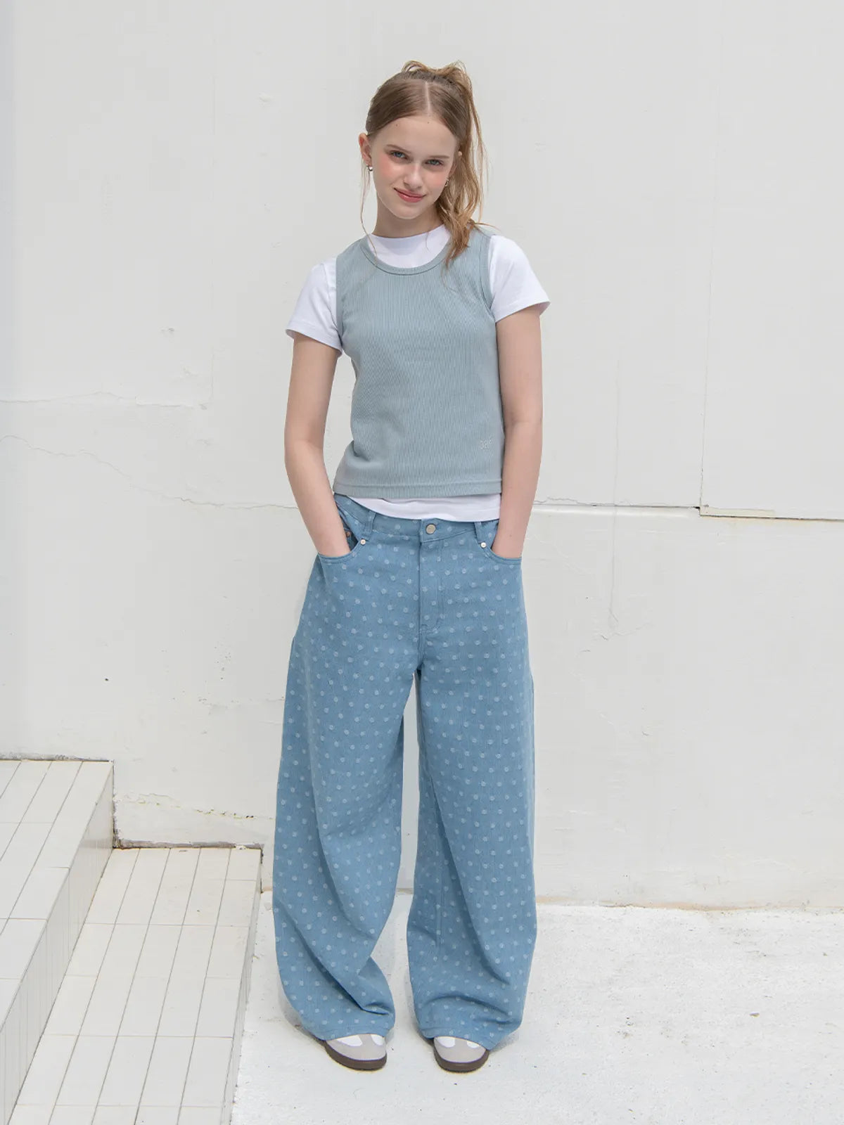【𝘱𝘳𝘦-𝘰𝘳𝘥𝘦𝘳】OAFISH Wide dot denim pants(light blue)