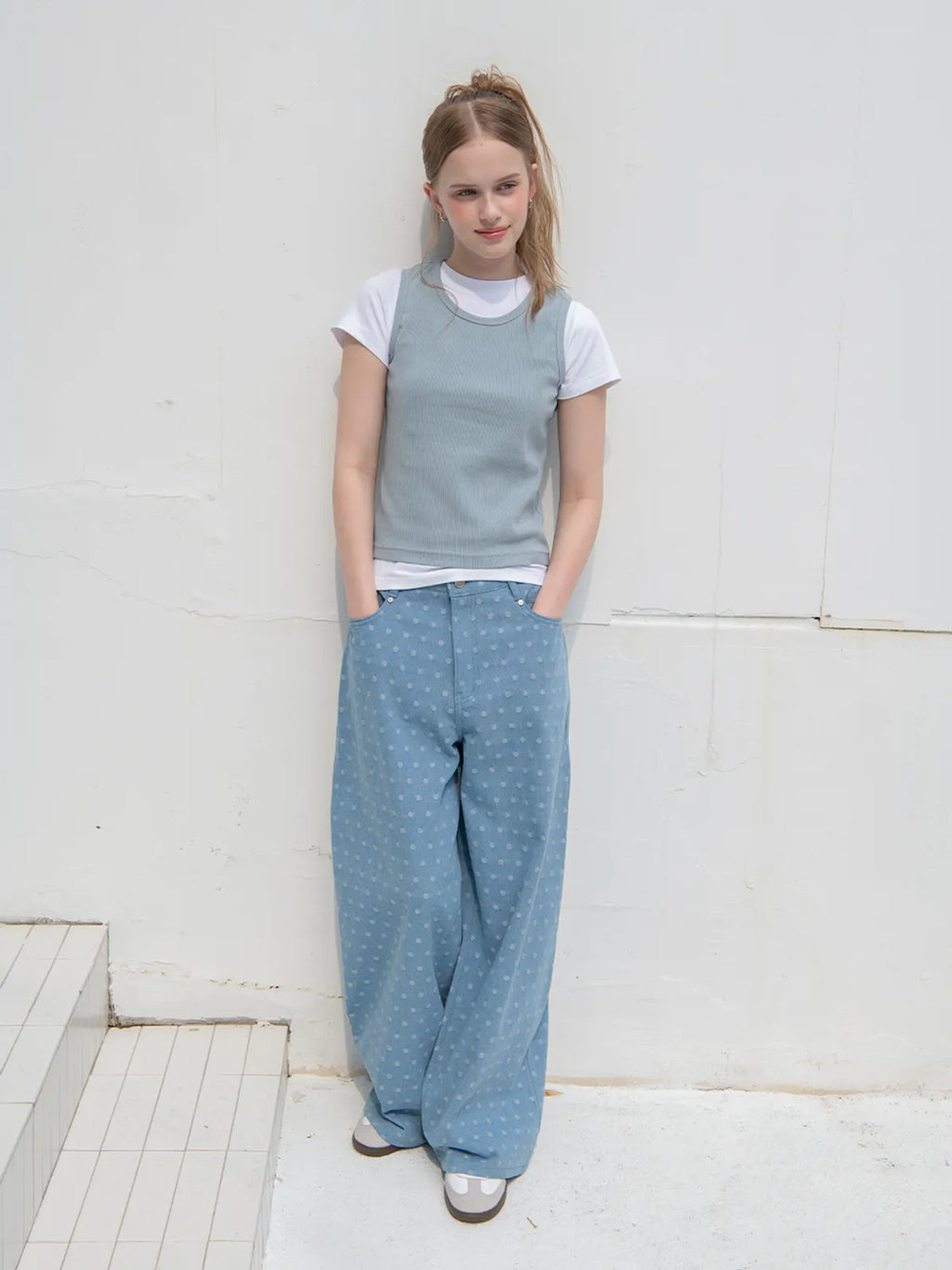 【𝘱𝘳𝘦-𝘰𝘳𝘥𝘦𝘳】OAFISH Wide dot denim pants(light blue)