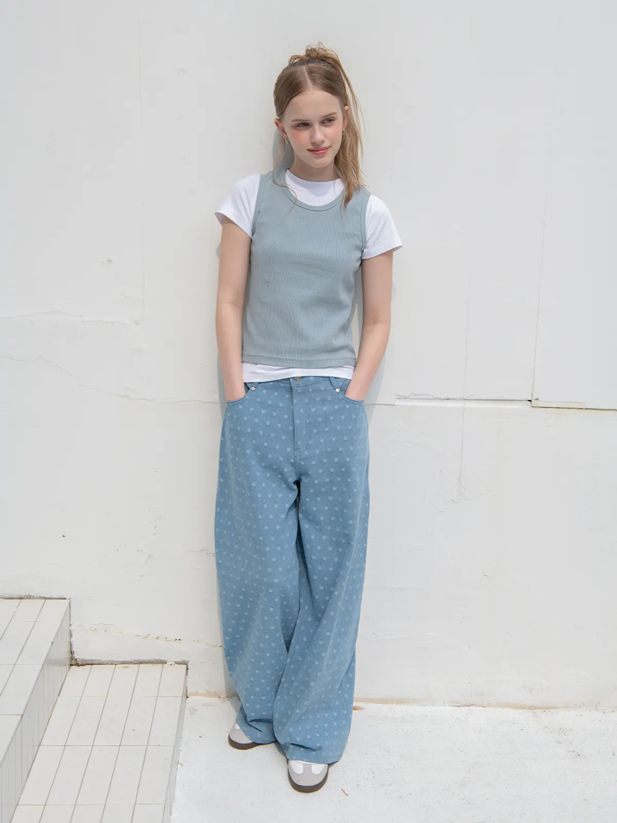 【𝘱𝘳𝘦-𝘰𝘳𝘥𝘦𝘳】OAFISH Wide dot denim pants(light blue)
