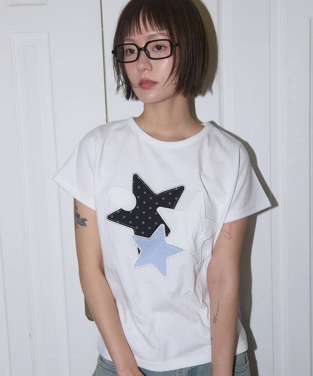 【𝘱𝘳𝘦-𝘰𝘳𝘥𝘦𝘳】FANCY CLUB MIX STAR ANGEL PATCH TEE (WHITE)