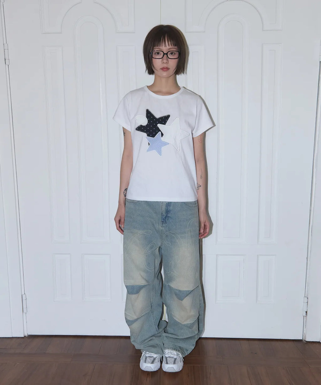 【𝘱𝘳𝘦-𝘰𝘳𝘥𝘦𝘳】FANCY CLUB MIX STAR ANGEL PATCH TEE (WHITE)