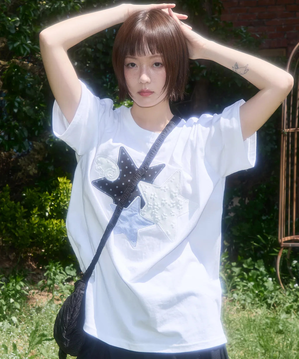 【𝘱𝘳𝘦-𝘰𝘳𝘥𝘦𝘳】FANCY CLUB MIX STAR ANGEL PATCH TEE (WHITE)
