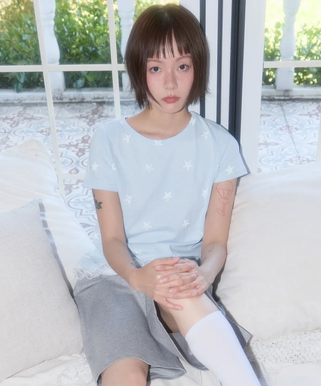 【𝘱𝘳𝘦-𝘰𝘳𝘥𝘦𝘳】FANCY CLUB Race Star Layered Tee (SKY BLUE)