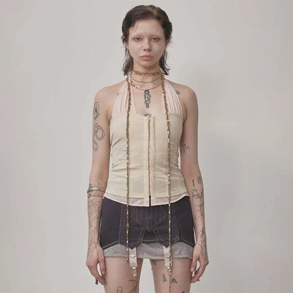 【𝘱𝘳𝘦-𝘰𝘳𝘥𝘦𝘳】SCULPTOR Farm Corset Halter Top Raw/Baby Pink