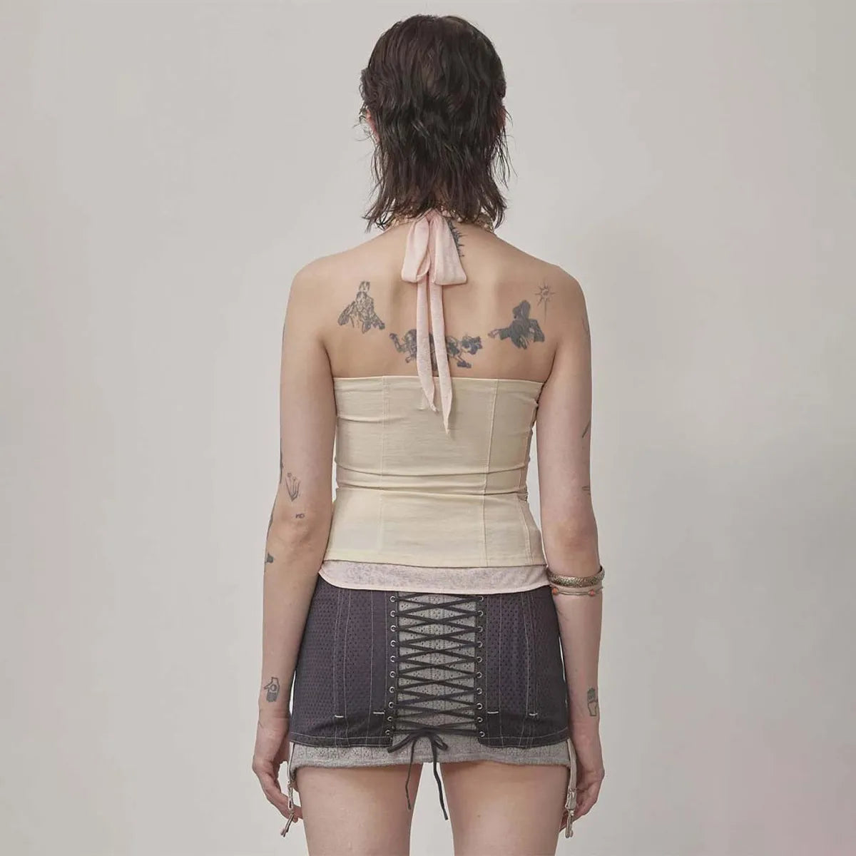 【𝘱𝘳𝘦-𝘰𝘳𝘥𝘦𝘳】SCULPTOR Farm Corset Halter Top Raw/Baby Pink