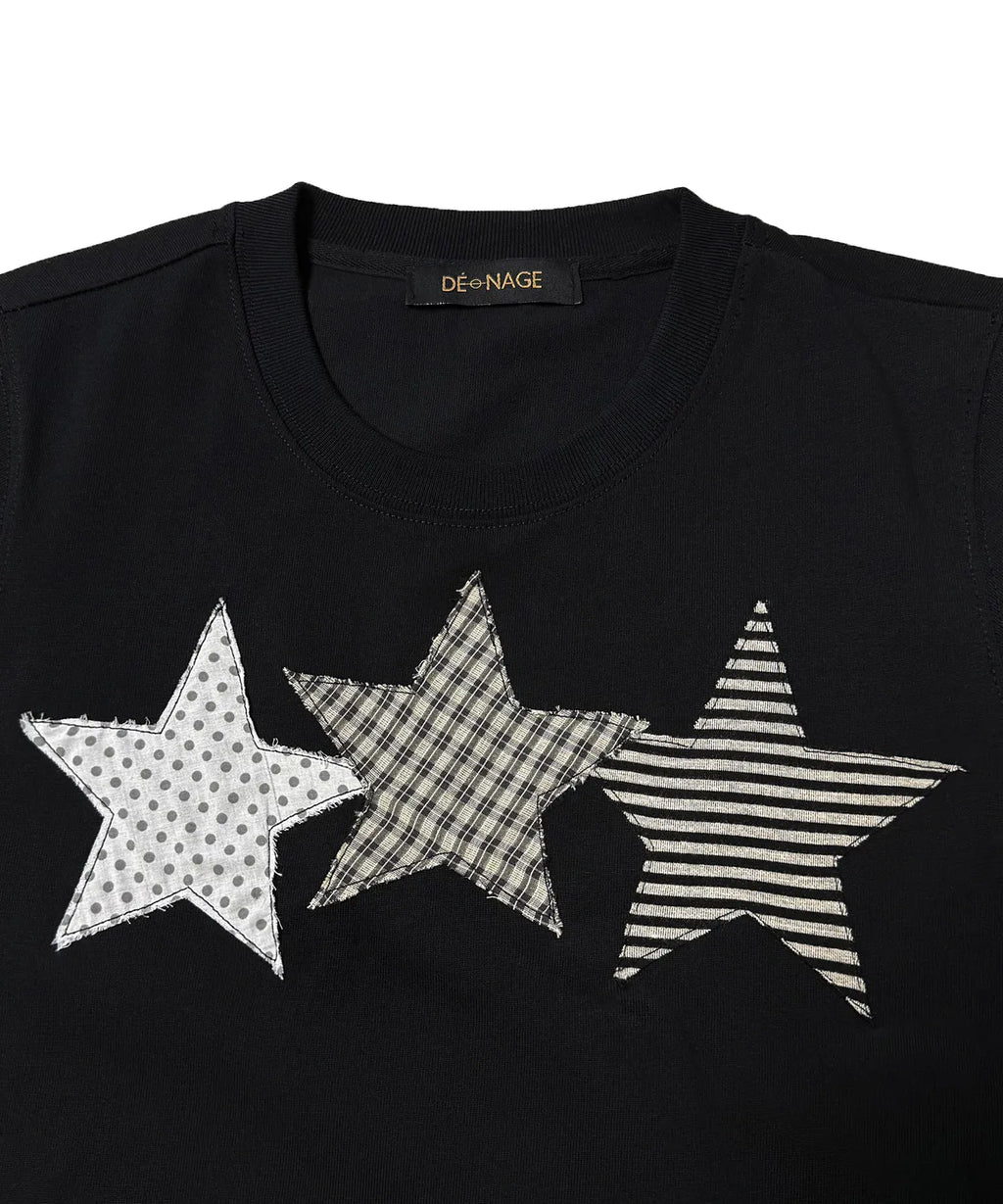 【𝘱𝘳𝘦-𝘰𝘳𝘥𝘦𝘳】DENAGE Vintage Three Star Patch Logo Crop Tee Black 0387