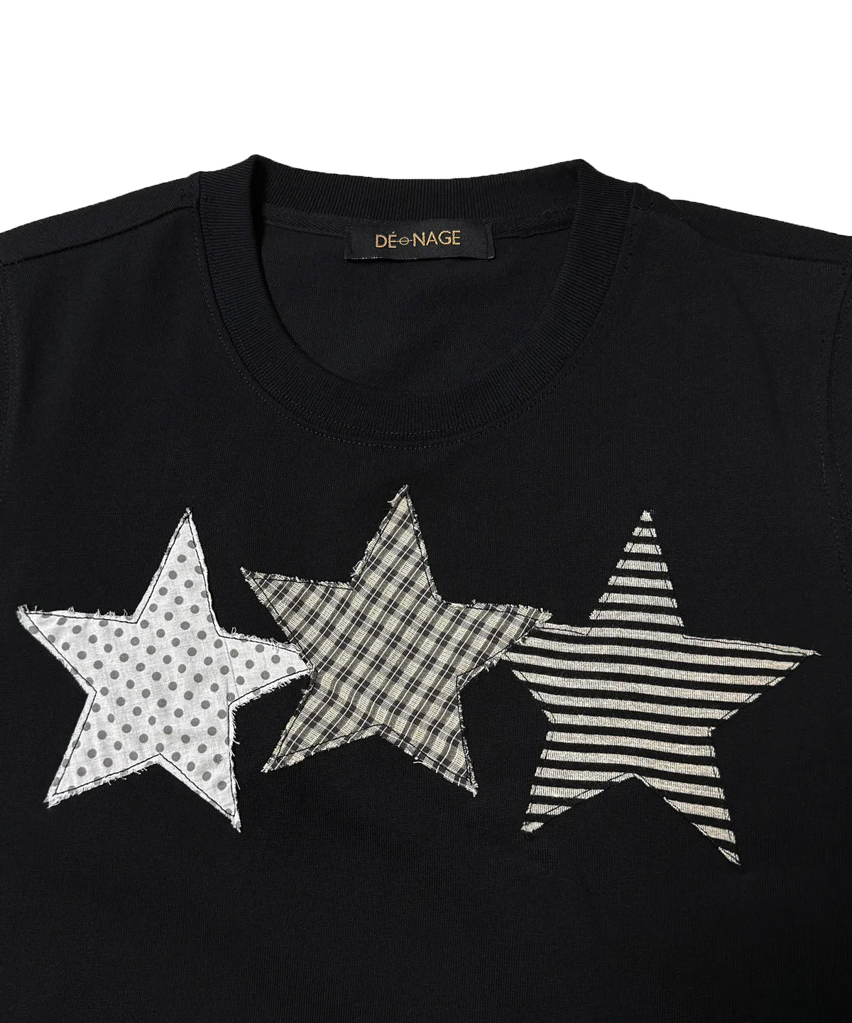 【𝘱𝘳𝘦-𝘰𝘳𝘥𝘦𝘳】DENAGE Vintage Three Star Patch Logo Crop Tee Black 0387