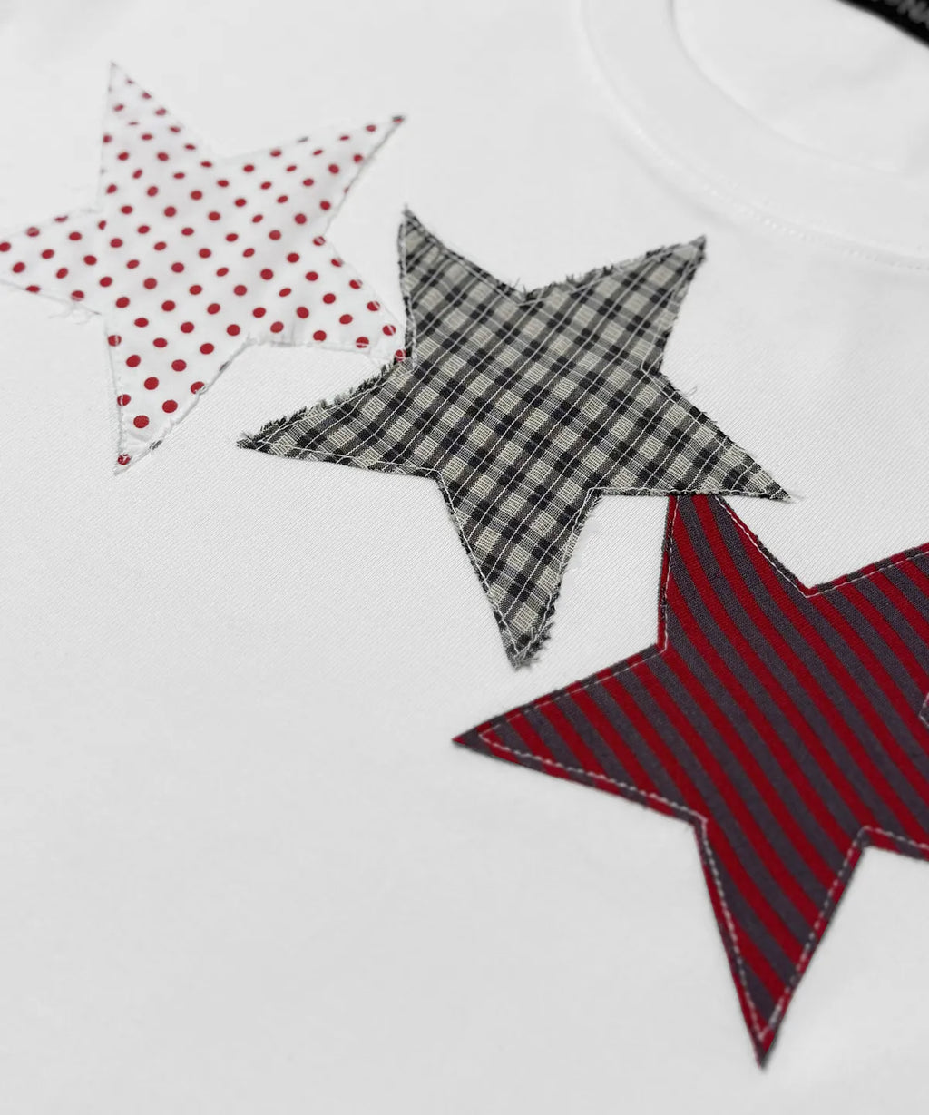 【𝘱𝘳𝘦-𝘰𝘳𝘥𝘦𝘳】DENAGE Vintage Three Star Patch Logo Crop Tee White 0388