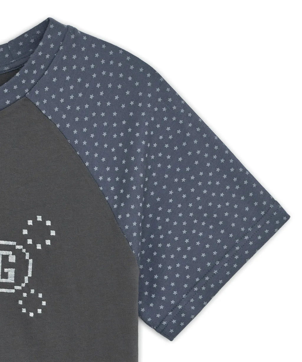 HUGYOURSKIN PIXEL RAGLAN TEE (CHARCOAL)
