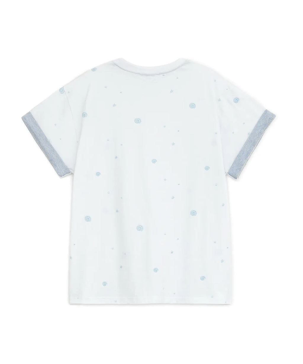 HUGYOURSKIN EMBO ROLL-UP TEE (WHITE)