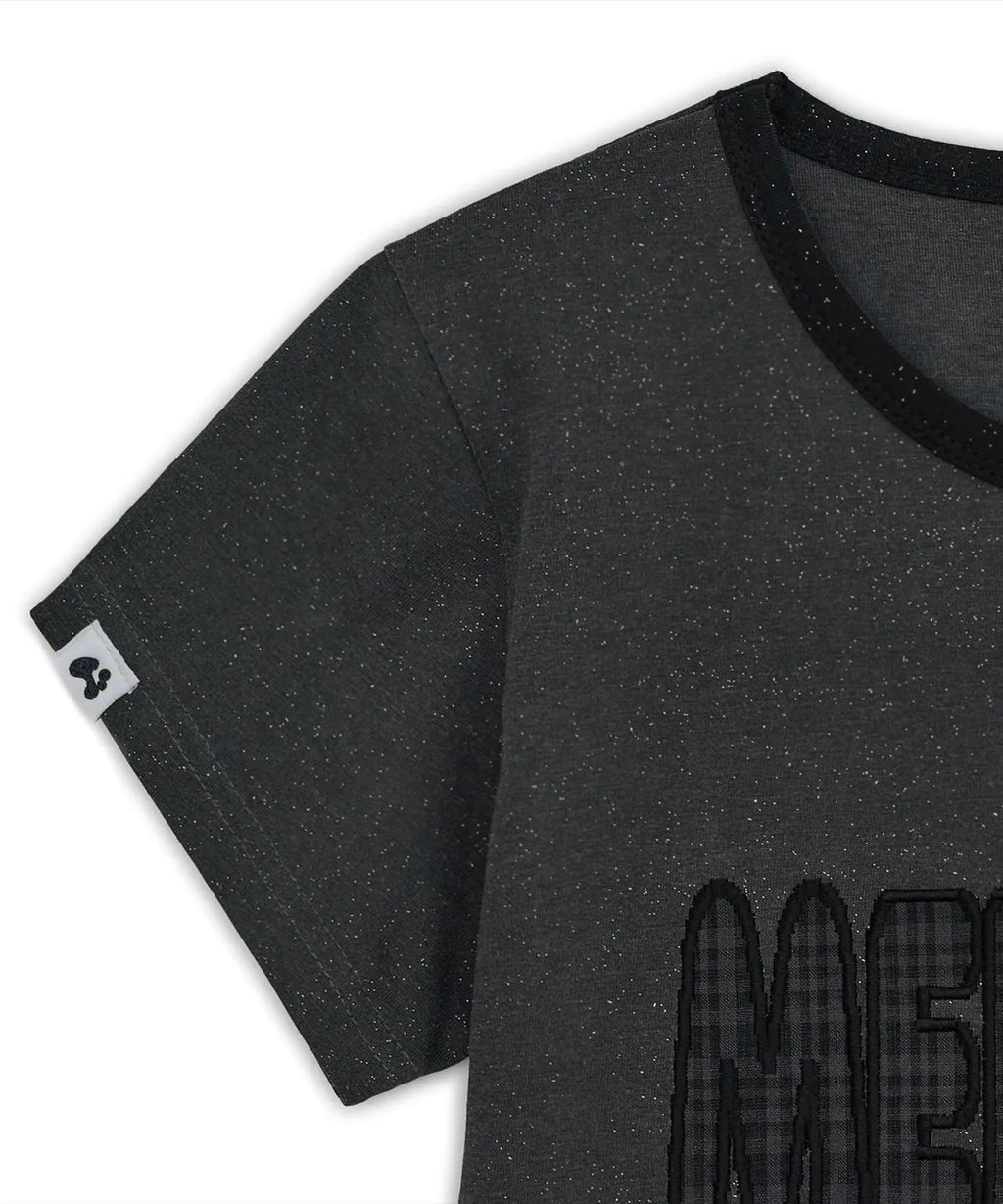 HUGYOURSKIN GLITTER MELTED TEE (CHARCOAL)