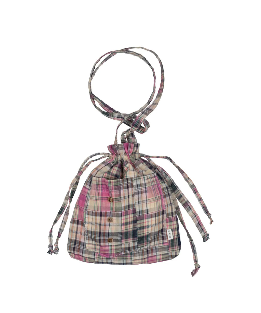 TCM vintage check pouch bag (purple)