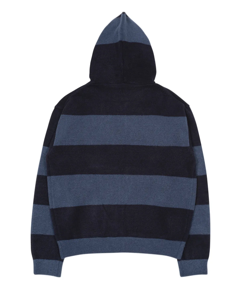 TCM stripe knit hooded zip-up (navy/black)