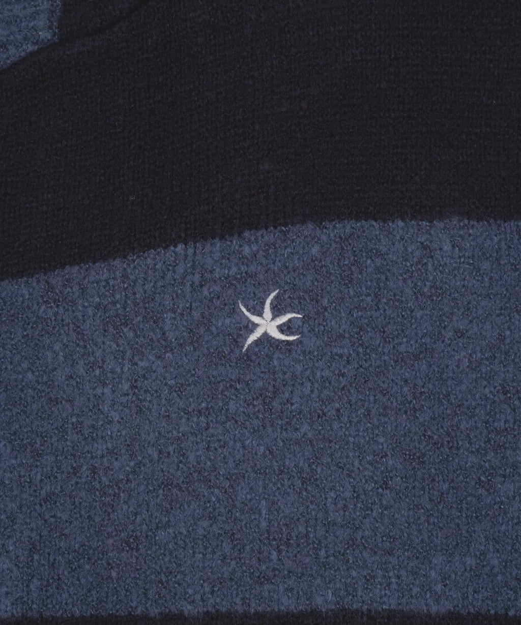 TCM stripe knit hooded zip-up (navy/black)