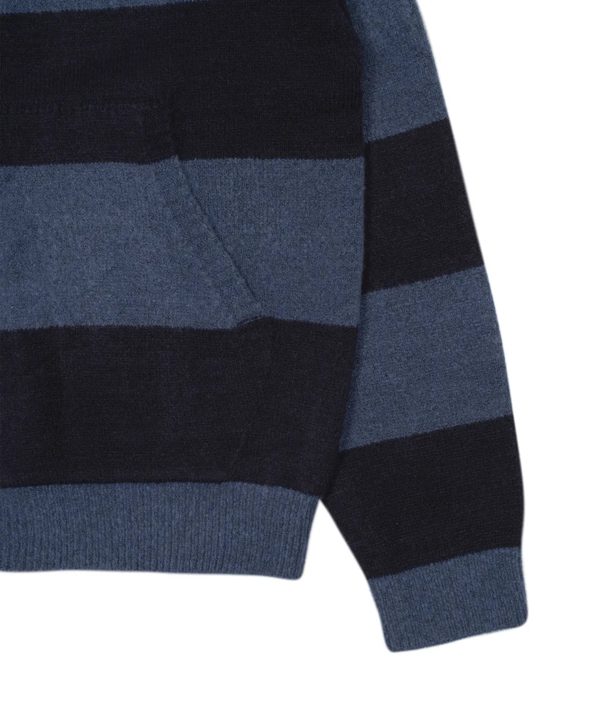 TCM stripe knit hooded zip-up (navy/black)