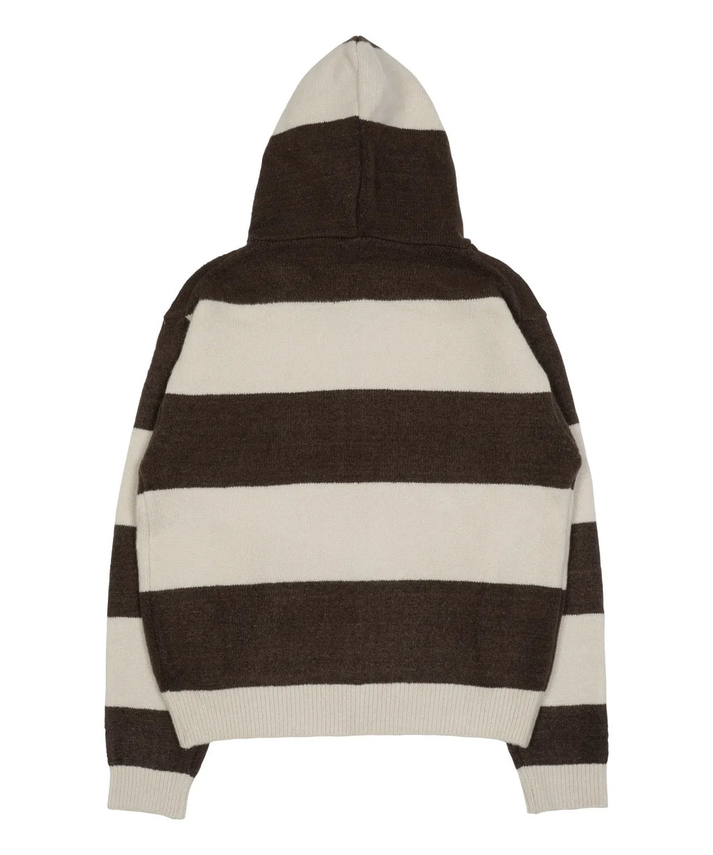 TCM stripe knit hooded zip-up (brown/ivory)