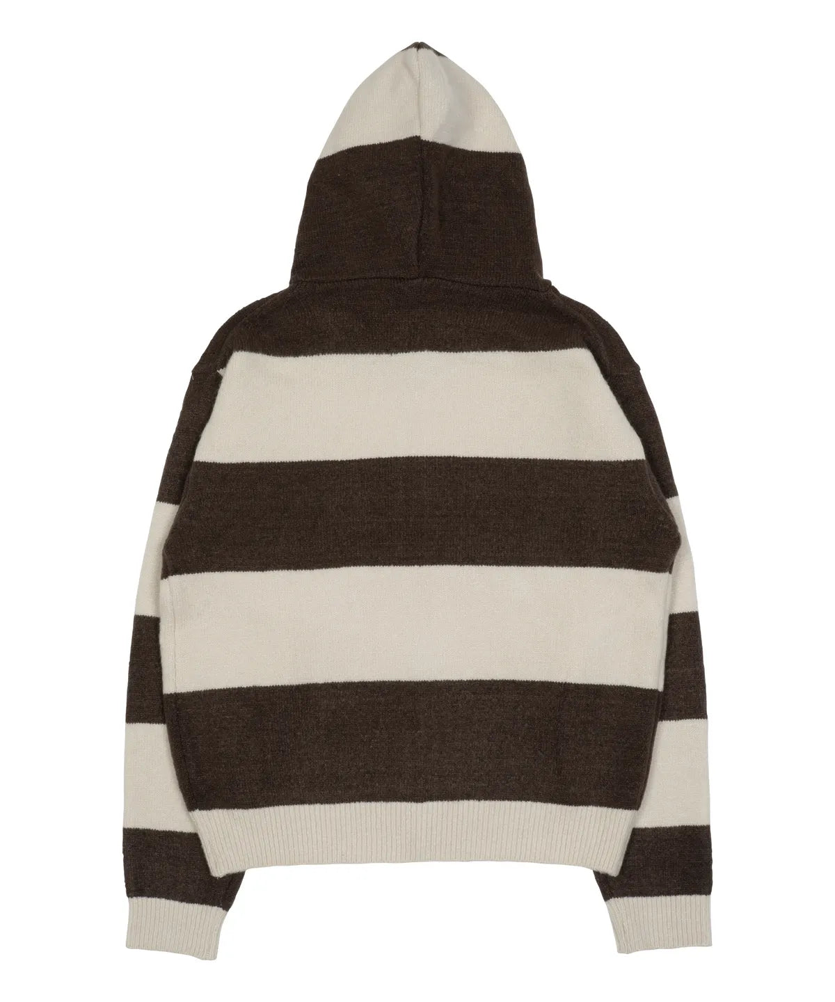 TCM stripe knit hooded zip-up (brown/ivory)