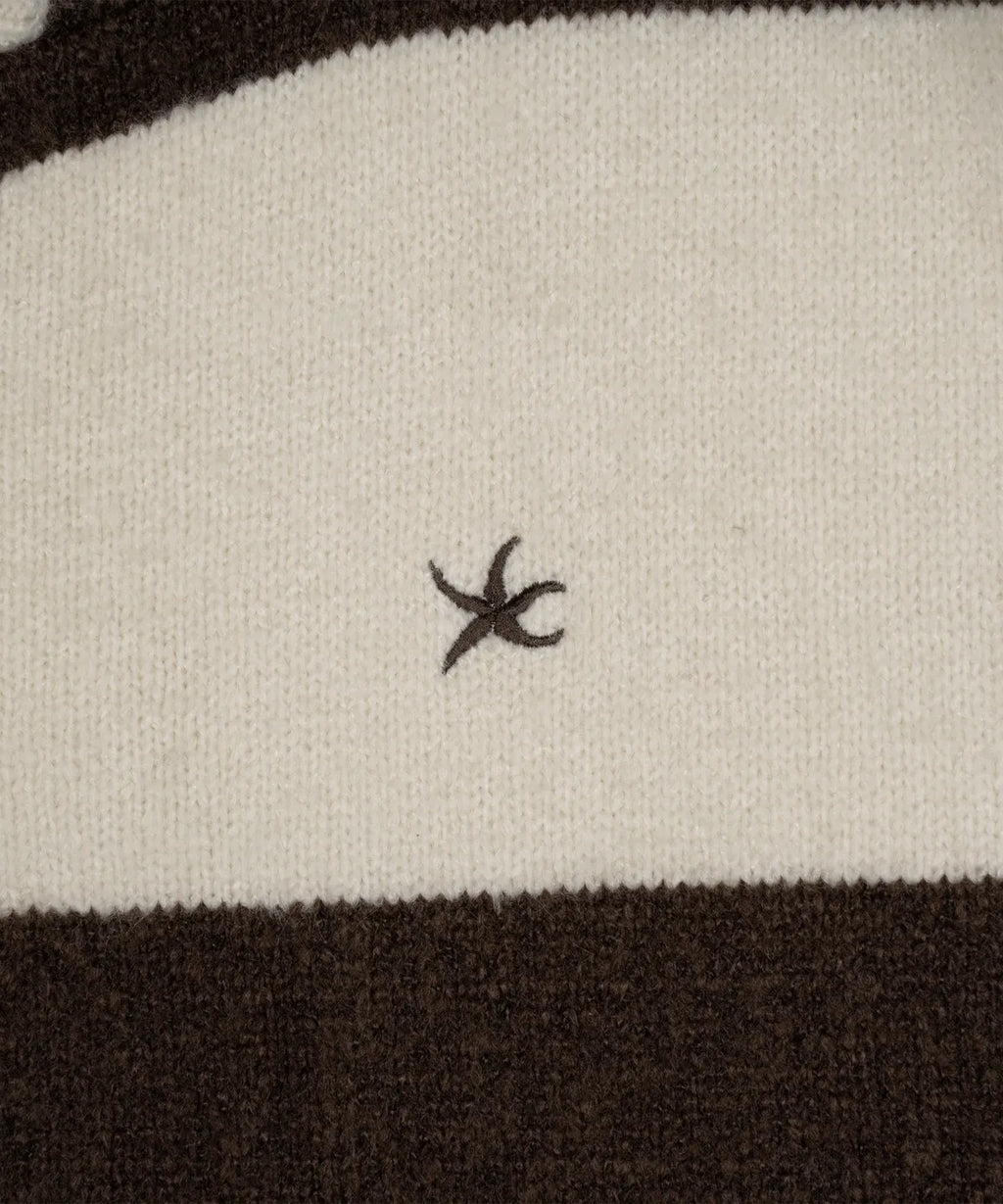 TCM stripe knit hooded zip-up (brown/ivory)