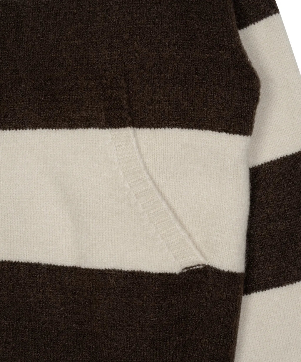 TCM stripe knit hooded zip-up (brown/ivory)