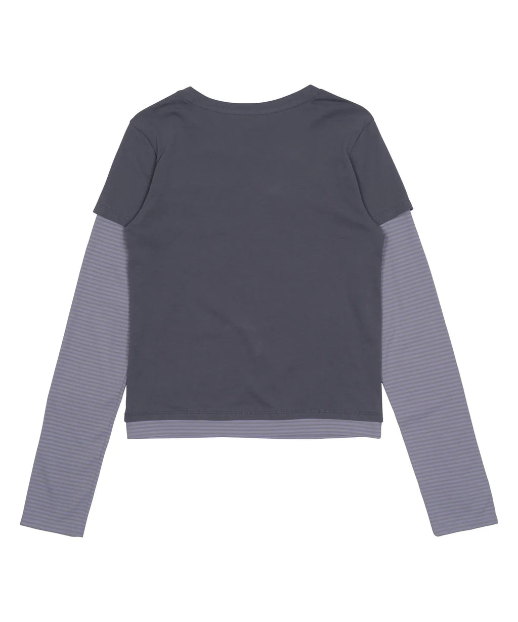TCM stripe layered long sleeve (charcoal)