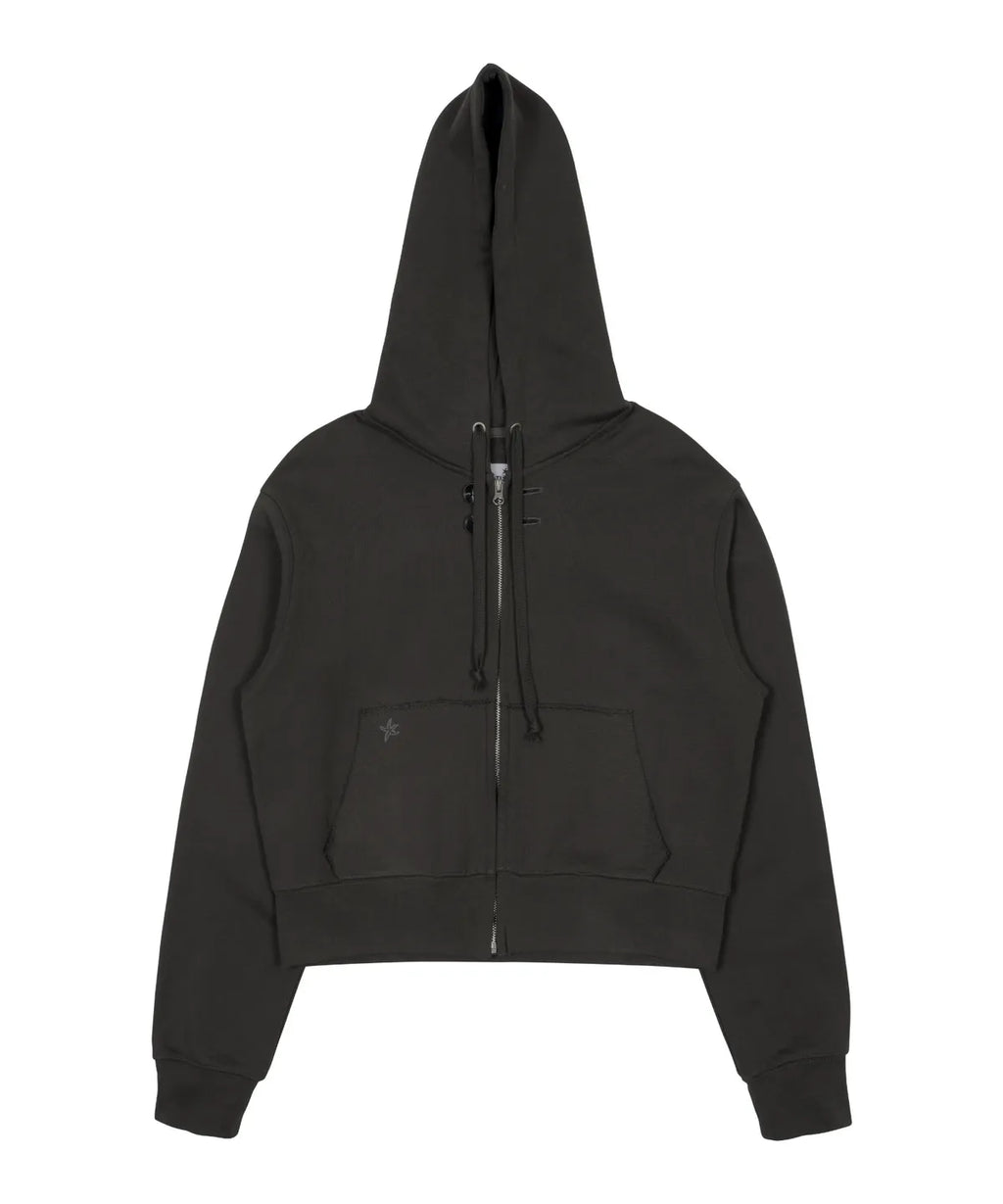 TCM vintage button hooded zip-up (charcoal)
