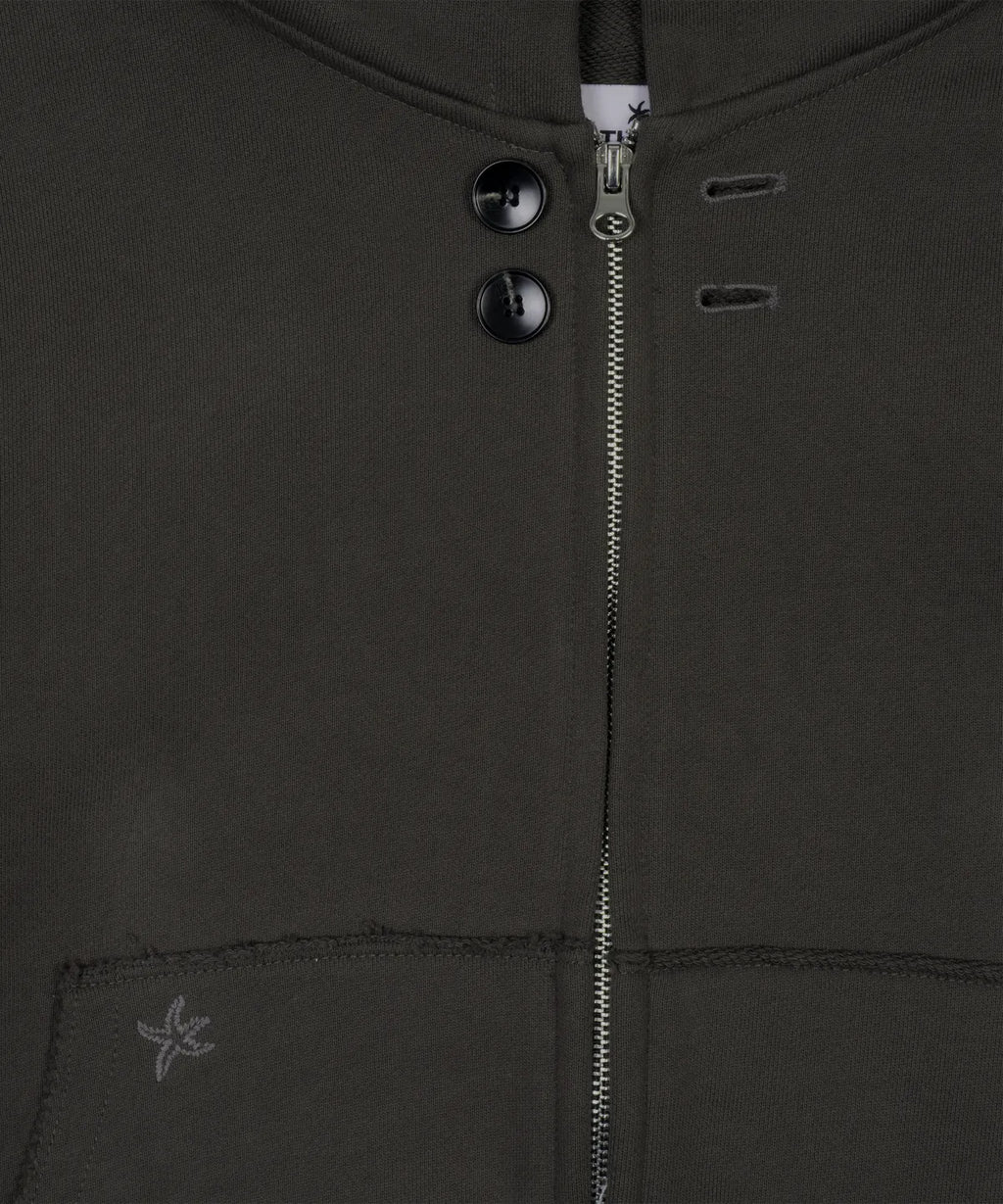 TCM vintage button hooded zip-up (charcoal)