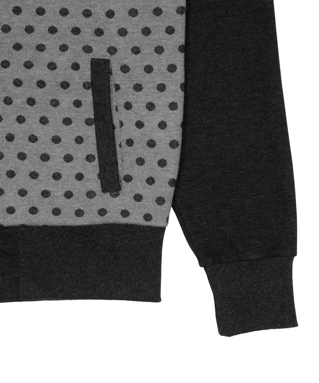 TCM dot raglan zip-up (charcoal/black)